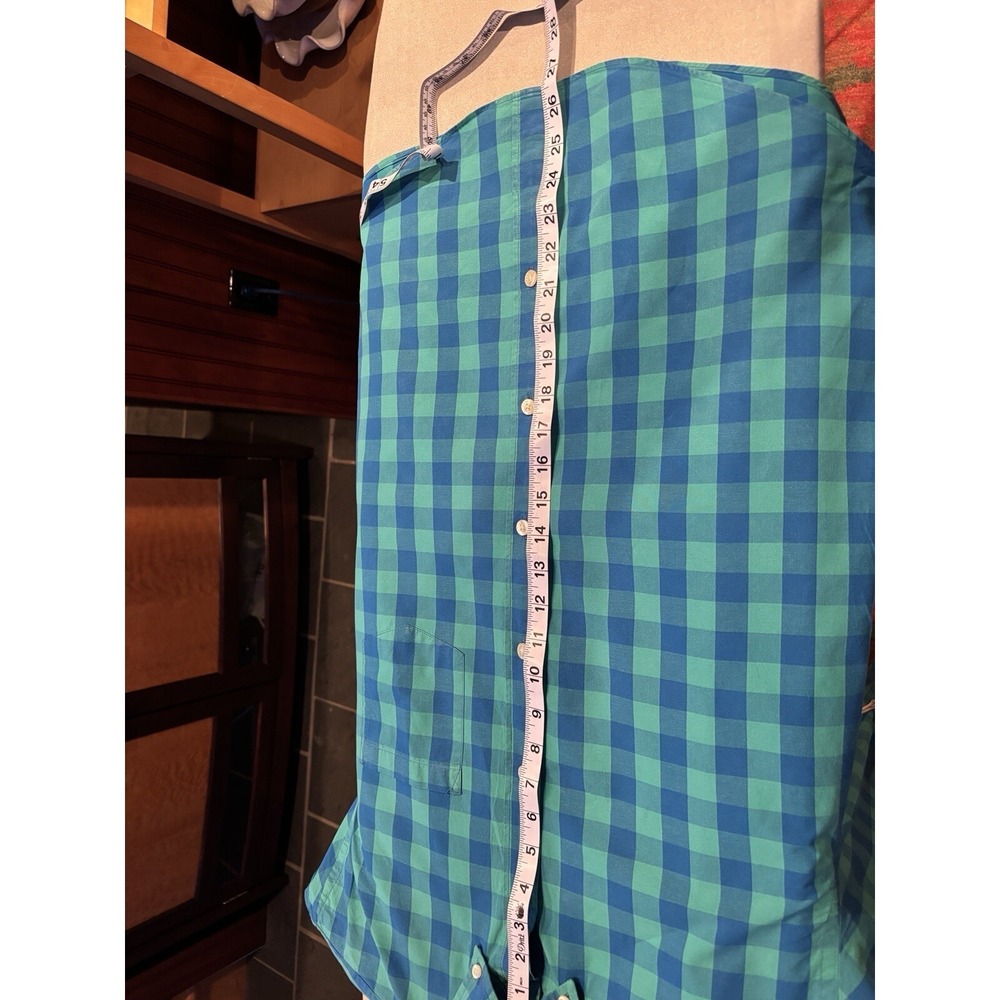 J.Crew vintage 100% cotton large slim fit button down blue and green check - Picture 6 of 8